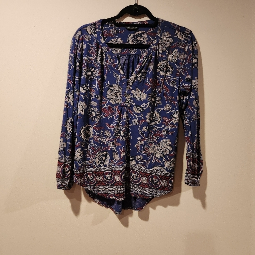 Lucky Brand Blue V-Neck Long Sleeve Blouse